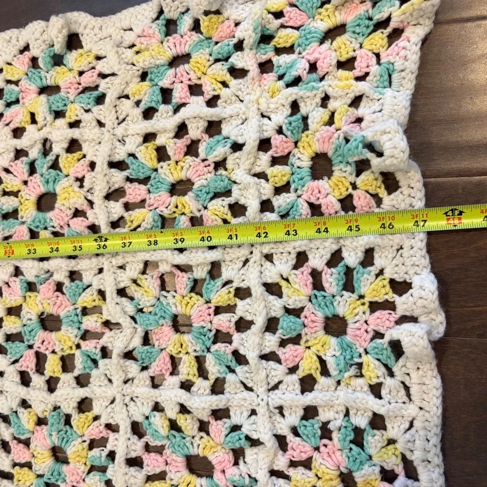 Handmade Crochet Granny Square Baby Blanket Pastel Pink Yellow Green Cream